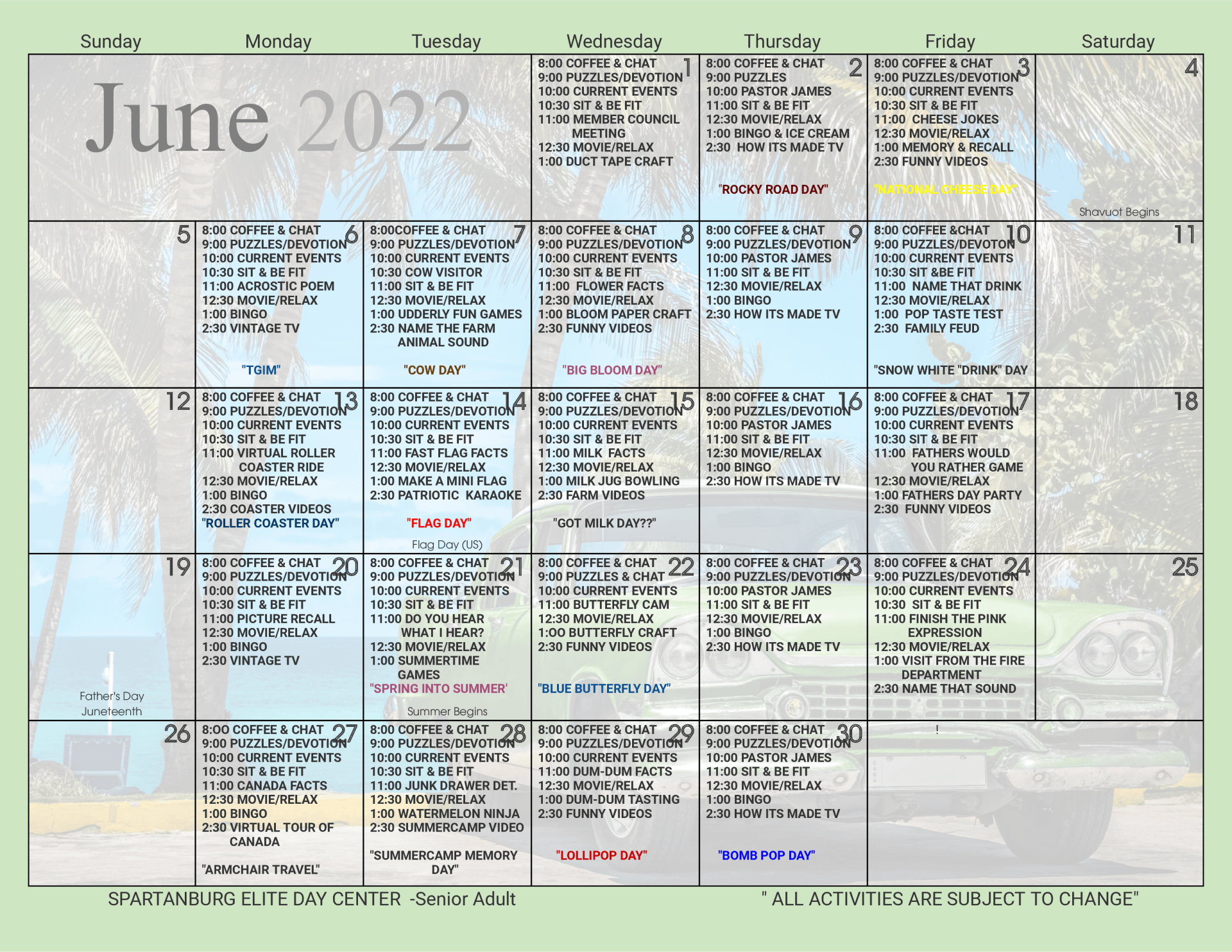 Comprehensive Senior Activities & Travel Calendar Comprehensive Senior Activities & Travel Calendar