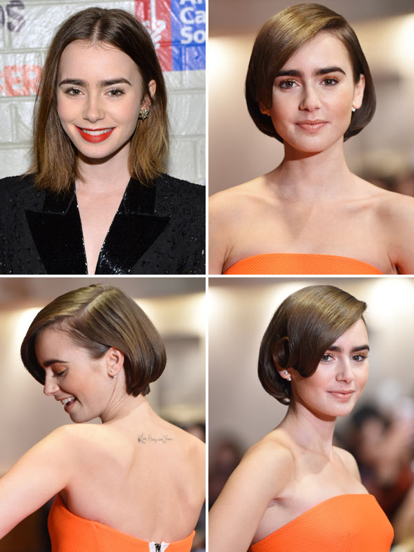 Lily Collins' Perfect Nude Lip And Bob Haircut Combination Lily Collins' Perfect Nude Lip And Bob Haircut Combination