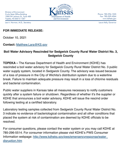 Public Notice: KDHE Boil Water Advisory - Anderson County Rural Water District #4 Public Notice: KDHE Boil Water Advisory - Anderson County Rural Water District #4