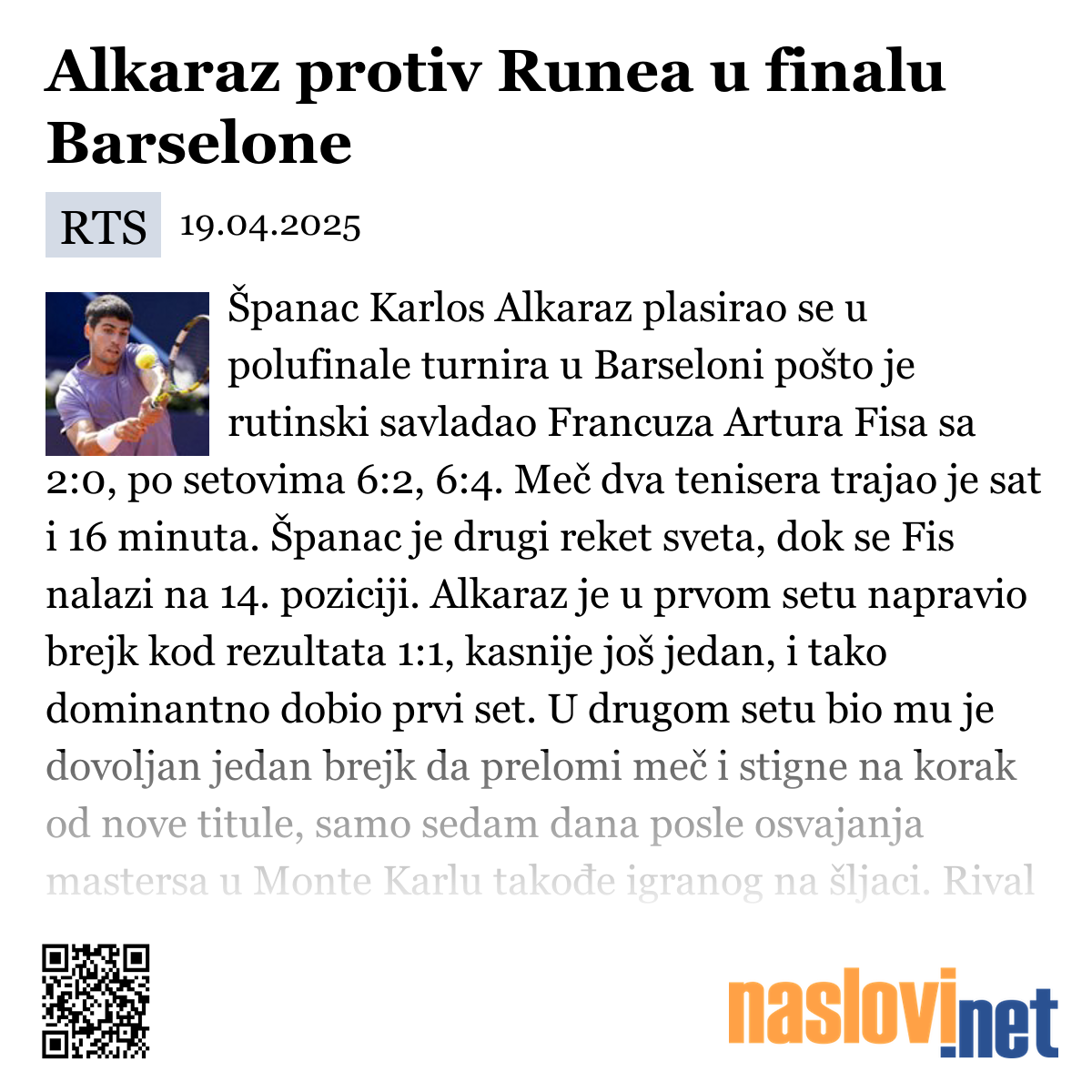 Rune Dominira Protiv Povređenog Alkarasa U Finalu Barselone Rune Dominira Protiv Povređenog Alkarasa U Finalu Barselone